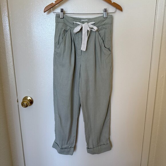 Aritzia Wilfred Allant Sage Green High Waist Cropped Trouser Pants 00 - Picture 2 of 6